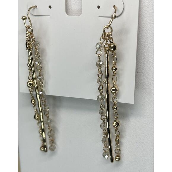 Gold Tone Bead Drop Earrings Stunning Chic Fashion Style Shiny Womens Trendy NEW - Picture 1 of 2